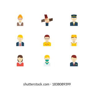 Occupation icons set. Teamwork and occupation icons with manager, teacher and white worker. Set of corporate for web app logo UI design.