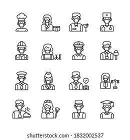 Occupation Icons of Workers such as Teacher, Taxi Driver, Policeman Wearing Surgical Mask. Virus Pandemic. Job Concept. Vector Illustration.