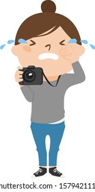 Occupation illustration. Female photographer. Crying woman.