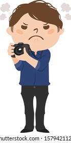Occupation illustration. Male photographer. Angry man.