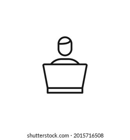Occupation and industry concept. Profession of developer. Line icon of faceless developer using laptop while coding 
