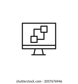 Occupation and industry concept. Profession of developer. Line icon of different cubes on screen of computer 