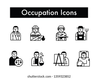 Occupation or Job Icon, Occupation Job Icons, Job Simple Illustration contains of Doctor, Fire fighter, Army Force, Farmer, Lawyer, painter, Astronaut, Fisherman, Butcher, Photographer vector