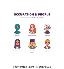 Occupation and people avatar filled outline icons