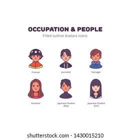 Occupation and people avatar filled outline icons