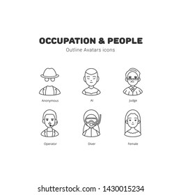 Occupation and people avatar outline icons