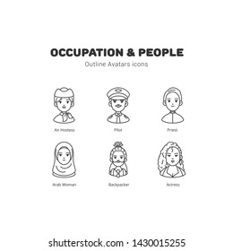 Occupation and people avatar outline icons