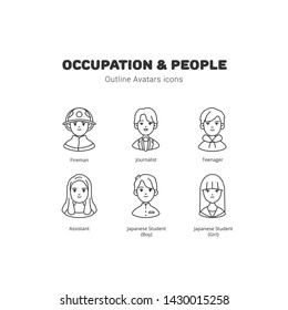 Occupation and people avatar outline icons