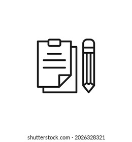 Occupation and profession concept. High quality outline symbol for web design or mobile app. Line icon of pencil next to script on sheets
