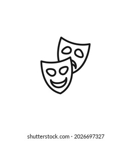 Occupation and profession concept. High quality outline symbol for web design or mobile app. Line icon of theatrical masks with glad and sad face impressions 