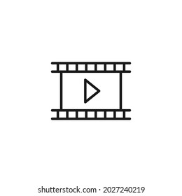 Occupation and profession concept. High quality outline symbol for web design or mobile app. Line icon of cinefilm with continue sign 