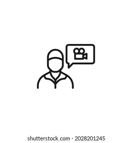 El concepto de ocupación y profesión. Símbolo de esquema de alta calidad para diseño web o aplicación móvil. Icono de línea de la cámara profesional para grabar y producir contenido multimedia 
