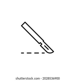 Occupation and profession concept. High quality outline symbol for web design or mobile app. Line icon of scalpel cutting and leaving dotted line 