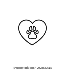 Occupation and profession concept. High quality outline symbol for web design or mobile app. Line icon of dog's paw on center of heart 