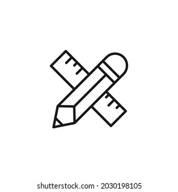 Occupation and profession concept. High quality outline symbol for web design or mobile app.  Line icon of crossed pencil and liner 
