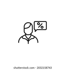 El concepto de ocupación y profesión. Símbolo de esquema de alta calidad para diseño web o aplicación móvil. Icono de línea de persona sin rostro hablando de descuento y ventas 

