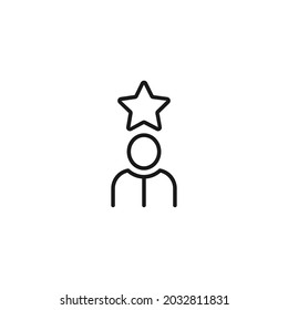 Occupation and profession concept. High quality outline symbol for web design or mobile app. Line icon of star over head of faceless actor 
