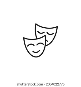 Occupation and profession concept. High quality outline symbol for web design or mobile app. Line icon of theatrical masks with glad and sad face impressions 