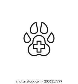 Occupation and profession concept. High quality outline symbol for web design or mobile app. Line icon of cross in center of dog's paw 
