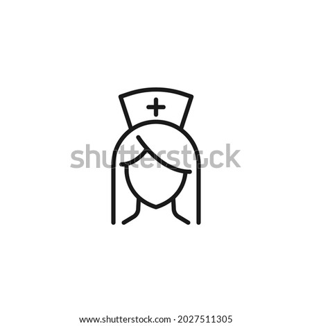 Occupation and profession concept. High quality outline symbol for web design or mobile app. Line icon of faceless female nurse in hat with cross 