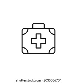 Occupation and profession of fireman concept. Modern outline high quality illustration for banners, flyers and web sites. Editable stroke in trendy flat style. Line icon of medical kit 