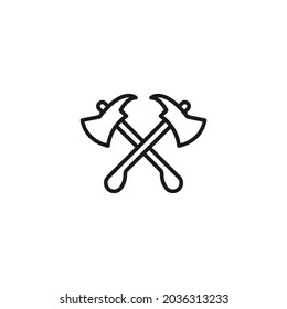 Occupation and profession of fireman concept. Modern outline high quality illustration for banners, flyers and web sites. Editable stroke in trendy flat style. Line icon of fire axes