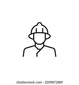 Beruf und Beruf des Feuerwehrkonzepts. Moderne Umrisse für hochwertige Illustrationen für Banner, Flyer und Webseiten. Bearbeitbarer Strich im trendigen Flachstil. Zeilensymbol eines gesichtslosen Feuerwehrmanns auf Helm 
