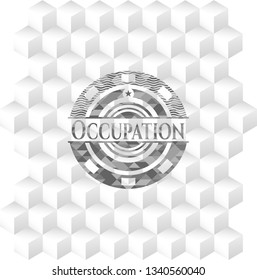 Occupation realistic grey emblem with geometric cube white background