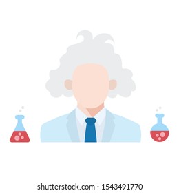 Occupation Scientist with flasks. White haired old man. Professor, teacher or scientist logo. Grandpa symbol.