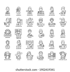 Occupation set3 Women , Thin Line and Pixel Perfect Icons
