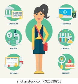 Occupation: Student. Vector illustration, flat style