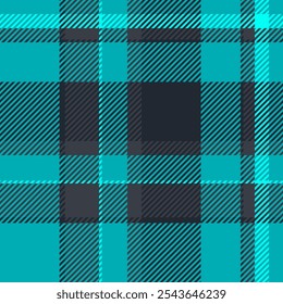 Occupation vector fabric check, december seamless pattern texture. Wallpaper tartan textile plaid background in dark and cyan colors palette.