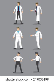 Occupation vector icon set of man in different white uniform isolated on white background