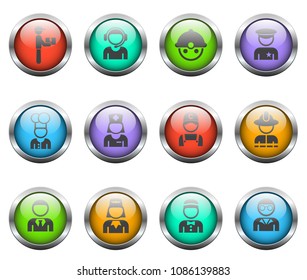 occupation vector icons on color glass buttons