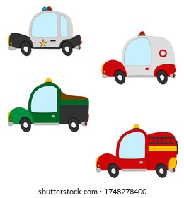 Occupation vehicles collection.Vector illustration of profession vehicles.