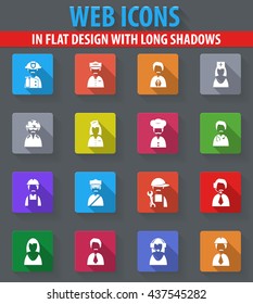 occupation web icons in flat design with long shadows