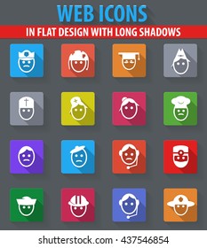 occupation web icons in flat design with long shadows