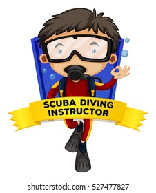 Occupation Wordcard With Scuba Diving Instructor Illustration