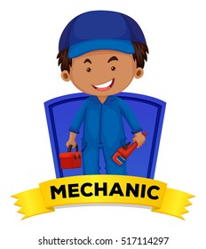 Occupation wordcard with word mechanic illustration