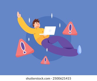 occupational accident concept. occupational risk. workplace accident. illustration of an employee falling while working. flat style design. graphic elements