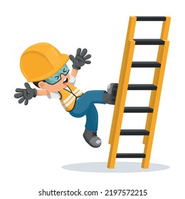 Occupational accident of a fall from a ladder of an industrial construction worker. Industrial safety and occupational health at work