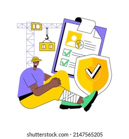 Occupational accident insurance abstract concept vector illustration. Occupational insurance coverage, industrial accident, broken leg, employee health, worker injury, builder abstract metaphor.