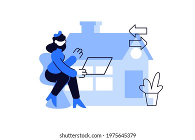 Occupational and employees migration. Population mobility and migration displacement concept. Vector woman migrant worker planning travel abroad for work flat illustration