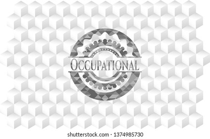 Occupational grey emblem with geometric cube white background