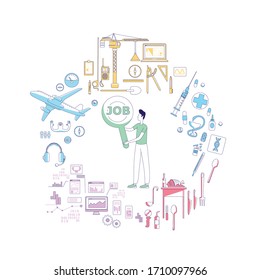 Occupational guidance service thin line concept vector illustration. Male manager, consultant, career adviser 2D cartoon character for web design. Profession choice, job search creative idea