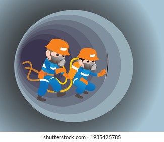 Occupational Related Diseases by Confined space. vector illustration isolated cartoon