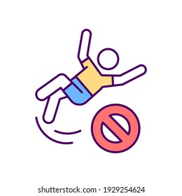 Occupational safety compliance RGB color icon. Reducing slips, trips and falls risk in workplace. Avoiding flooring hazards. Safe workspace. Floor treatment. Dry surfaces. Isolated vector illustration