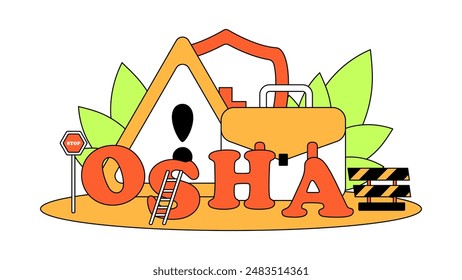 Occupational Safety and Health Administration. Labor Protection. Vector flat OSHA banner. Service protecting worker safety hazards on the job. Protection policy. Regulation for trauma prevention.