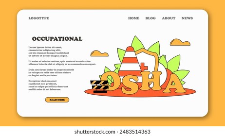 Occupational Safety and Health Administration. Labor protection policy. Vector flat OSHA web banner or landing page. Service protecting worker safety hazards at job. Regulation for trauma prevention