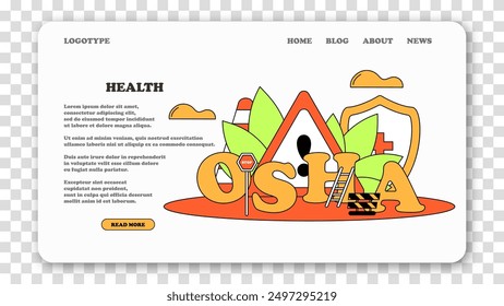 Occupational safety regulations and health inspection. OSHA policy. Government service protecting safety at job. Caution regulation document for trauma prevention. Vector landing page concept.